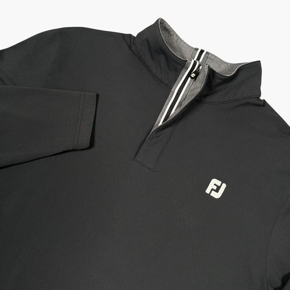 FootJoy 1/4 Zip Pullover Mens Medium Black Long Sleeve Golf Performance Logo
